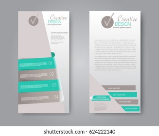 Skinny flyer or leaflet design. Set of two side brochure template or banner.  Vector illustration. Green color