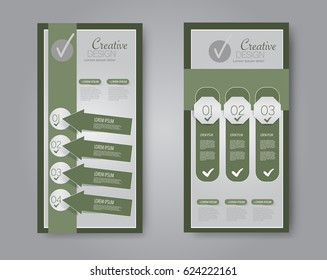 Skinny flyer or leaflet design. Set of two side brochure template or banner.  Vector illustration. Green color