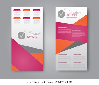 Skinny flyer or leaflet design. Set of two side brochure template or banner.  Vector illustration. Pink and orange color