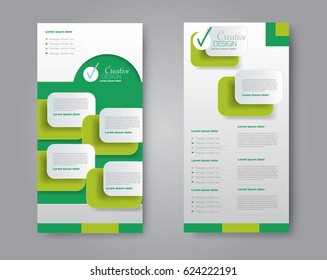 Skinny flyer or leaflet design. Set of two side brochure template or banner.  Vector illustration. Green color