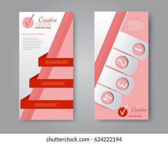 Skinny flyer or leaflet design. Set of two side brochure template or banner.  Vector illustration. Red color