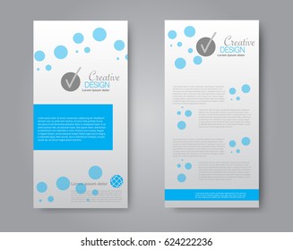 Skinny flyer or leaflet design. Set of two side brochure template or banner.  Vector illustration. Blue color