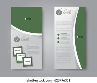 Skinny flyer or leaflet design. Set of two side brochure template or banner.  Vector illustration. Green color