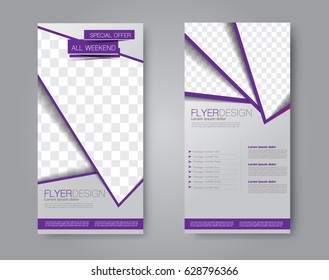 Skinny flyer or leaflet design. Set of two side brochure template or banner.  Vector illustration. Purple color