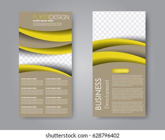Skinny flyer or leaflet design. Set of two side brochure template or banner.  Vector illustration. Yellow color