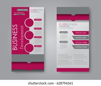 Skinny flyer or leaflet design. Set of two side brochure template or banner.  Vector illustration. Pink and grey color