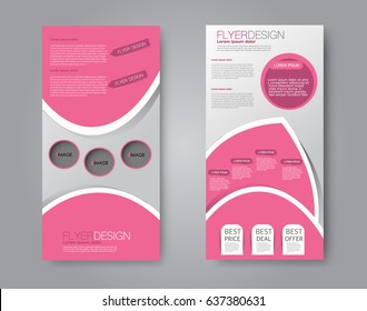 Skinny flyer or leaflet design. Set of two side brochure template or banner.  Vector illustration. Pink color
