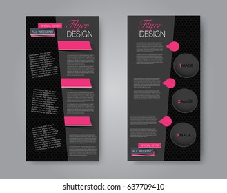 Skinny flyer or leaflet design. Set of two side brochure template or banner.  Vector illustration. Black and pink color.