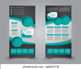 Skinny flyer or leaflet design. Set of two side brochure template or banner.  Vector illustration. Black and green color.