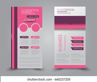 Skinny flyer or leaflet design. Set of two side brochure template or banner.  Vector illustration. Pink and purple color.