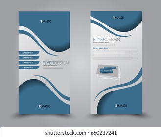 Skinny flyer or leaflet design. Set of two side brochure template or banner.  Vector illustration. Blue color.
