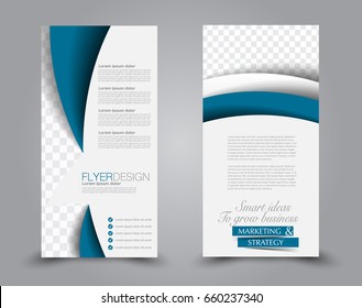 Skinny flyer or leaflet design. Set of two side brochure template or banner.  Vector illustration. Blue color.