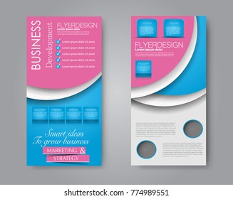 Skinny flyer or leaflet design. Set of two side brochure template or banner.  Vector illustration. Pink and blue color.