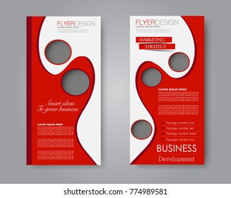 Skinny flyer or leaflet design. Set of two side brochure template or banner.  Vector illustration. Red color.