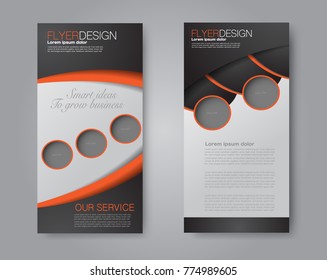 Skinny flyer or leaflet design. Set of two side brochure template or banner.  Vector illustration. Orange and black color.