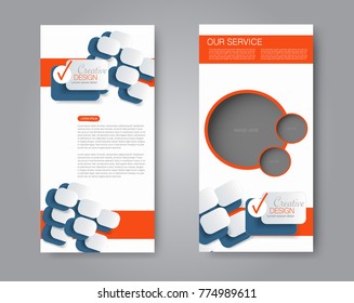 Skinny flyer or leaflet design. Set of two side brochure template or banner.  Vector illustration. Orange and blue color.