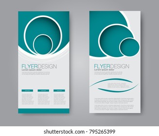 Skinny flyer or leaflet design. Set of two side brochure template or banner.  Vector illustration. Green color.