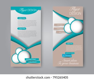 Skinny flyer or leaflet design. Set of two side brochure template or banner.  Vector illustration. Green color.