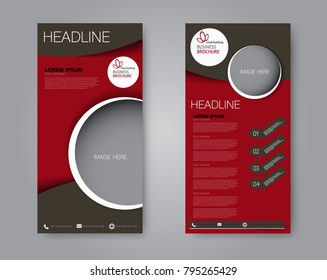 Skinny flyer or leaflet design. Set of two side brochure template or banner.  Vector illustration. Red and brown color.