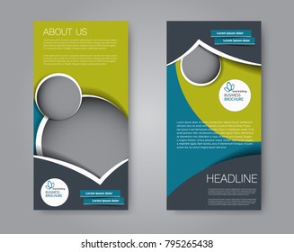 Skinny flyer or leaflet design. Set of two side brochure template or banner.  Vector illustration. Blue and green color.