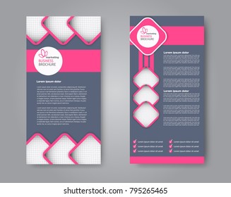 Skinny flyer or leaflet design. Set of two side brochure template or banner.  Vector illustration. Pink and grey color.