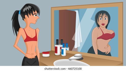 Skinny girl in front of mirror