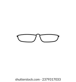 Skinny glasses with black frames. Sunglasses accessory to protect eyes from sun with stylish lenses and plastic vector frames.