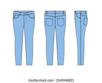 Skinny jeans pants vector template illustration | blue