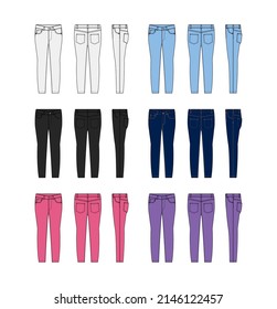 Pantalones de pantalones vectores Skinny conjunto de ilustraciones