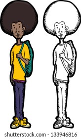 Skinny teenage Black man with afro hair style and backpack