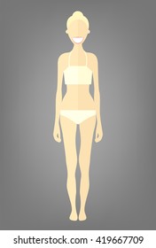 Skinny woman. Flat style illustration. Blonde girl in white underwear with underweight. Vector cartoon character.