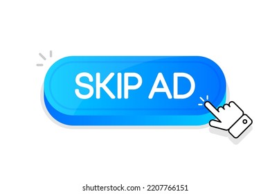 Skip AD 3d button. Mouse touched button. Vector illustration.