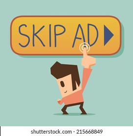 Skip Ad And Block It. Flat Vector Illustration