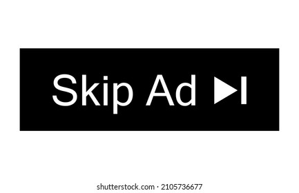 Skip ad button. Black button skip ad for website. Vector icon. 