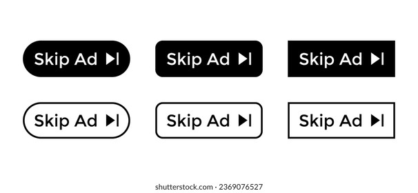 Skip ad button icon vector set collection. Advertisement sign symbol