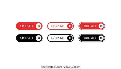 Skip ad button icon vector set collection. Advertisement sign symbol