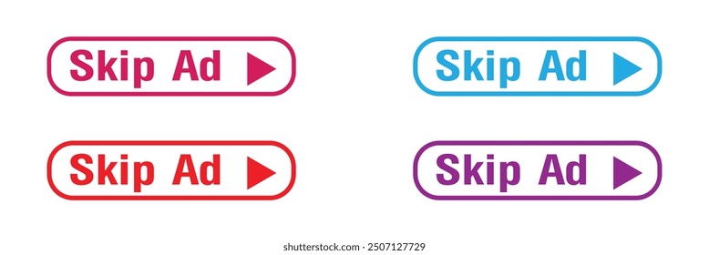  Skip ad button icons sign vector design. Symbol for social media elements on white background.