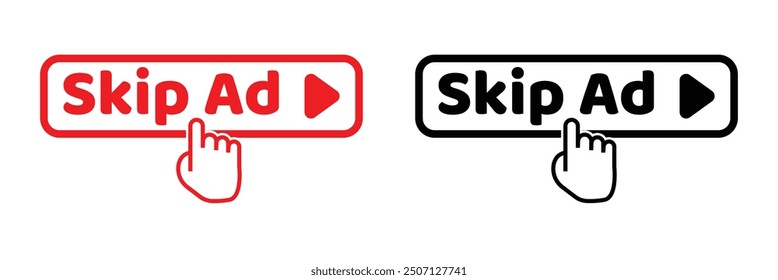  Skip ad button icons sign vector design. Symbol for social media elements on white background.
