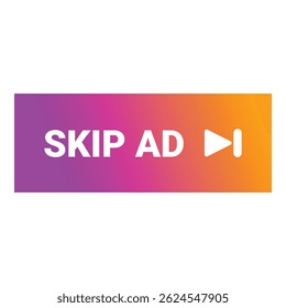 Skip ad button with a modern design using gradient from purple to orange and a white play icon is showing skip ad sign