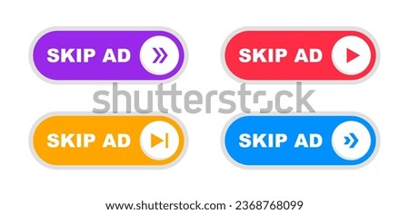 Skip Ad buttons. Button ad blocking. No ads. Vector illustration.