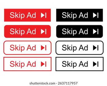 Skip ad, video player button vector illustration on white background
