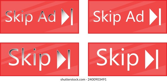 Skip ads. Skip ad red icon set with a light blip. Block advertisement icon. Internet advertising elements.