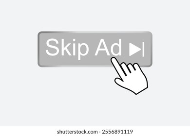 Skip ads button icon clipart style, social media elements on white background, skip icon for website design, logo , app ui, ux, abstract vector illustration