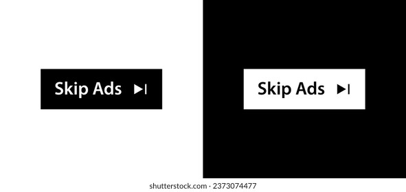 Skip ads button icon. Stop video ad logo symbol background. Online ad marketing stop sign
