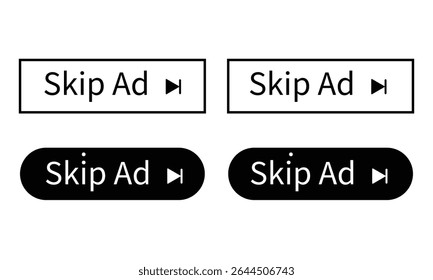 Skip ads button icon. Stop video ad logo symbol background. Simple Vector Skip Ad Button. Skip Ad button advertisement isolated icon. Vector Illustration . EPS 10 . 