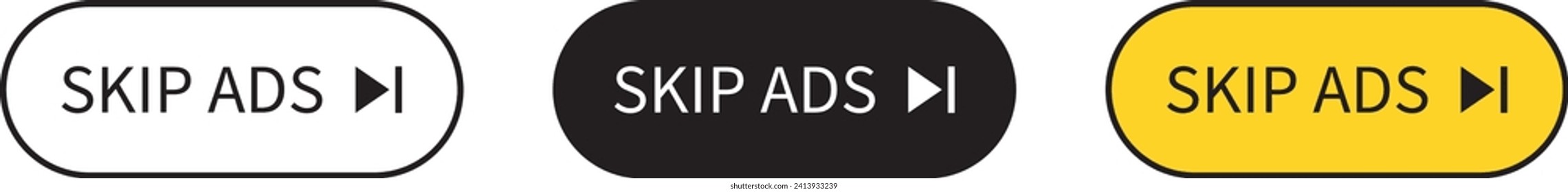 Skip Ads button lined, isolated and colored style. Vector illustration.eps