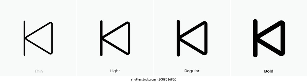 skip back icon. Thin, Light Regular And Bold style design isolated on white background