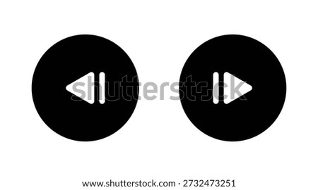Skip backward and skip forward media player control icons with black circular backgrounds