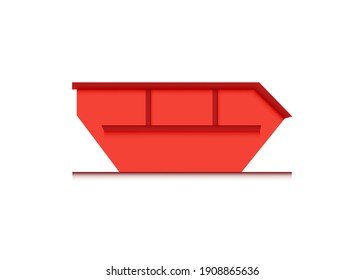 A skip bin, a large open-topped waste container. red skip vector icon