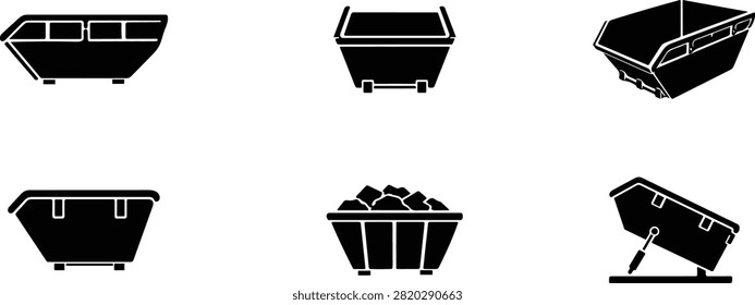 Skip bin vector set for waste management and construction garbage removal